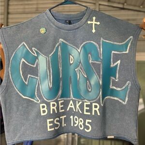 Blue Graphic Sleeveless Top